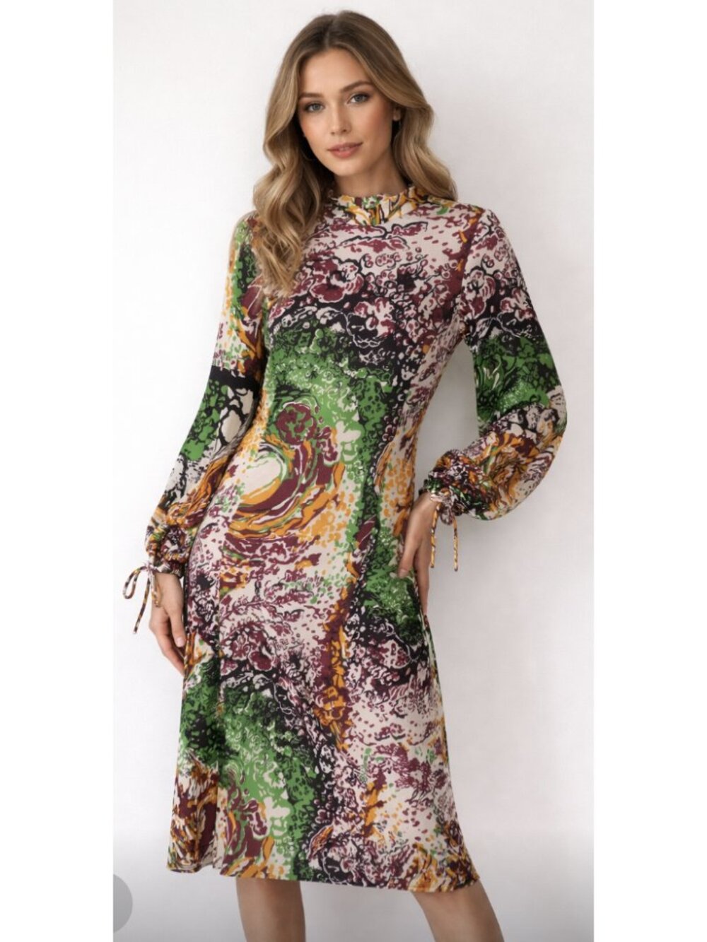 VINTAGE ELIGLAU MILANO 1960 100% Silk Abstract Maximalist Multicolor Midi Dress